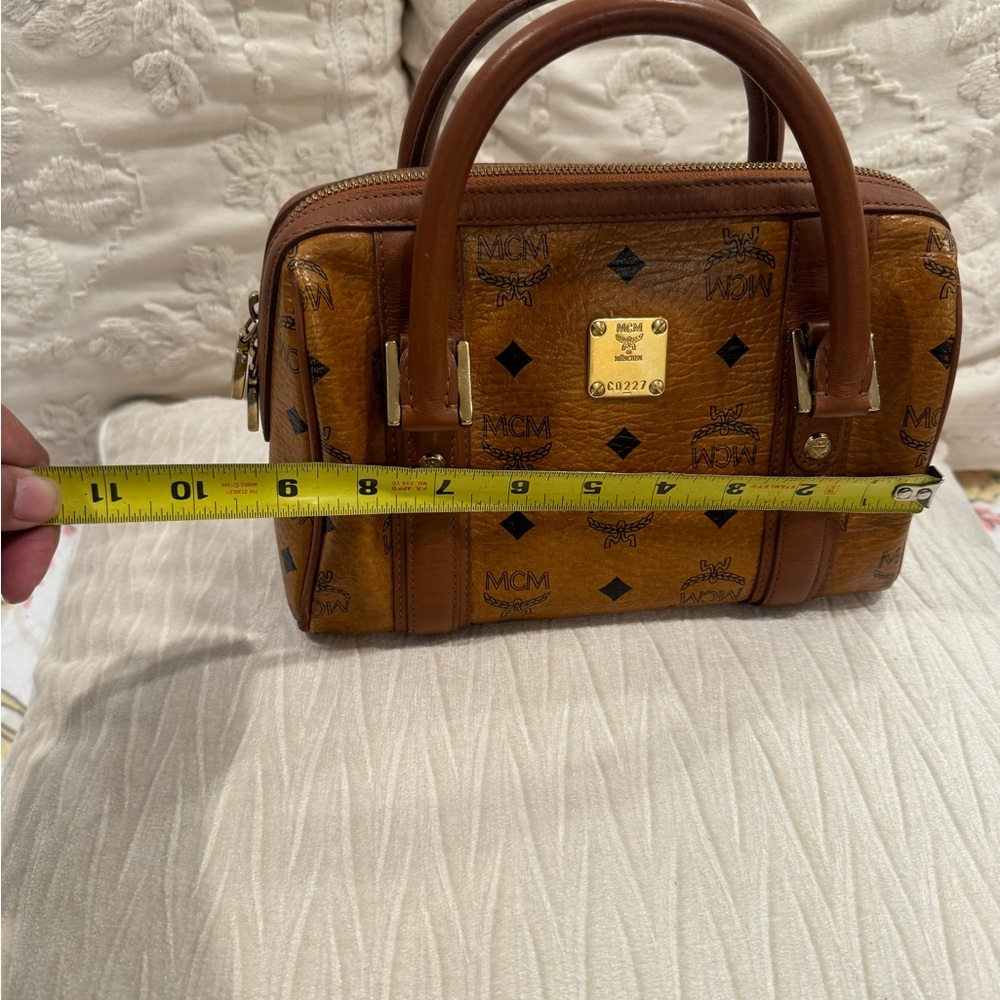 Mini Boston MCM Tan Leather Bag with Gold Plate
